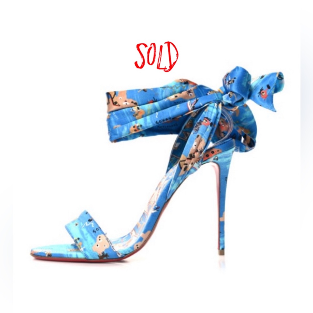 Christian Louboutin Satin Crepe Desert Du Sandale Greekaba Blue Multicolor